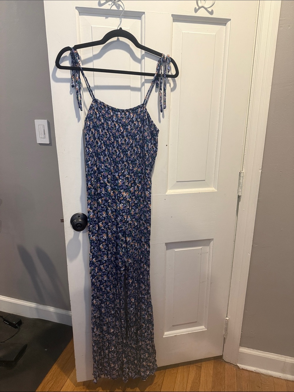 Pink Lily Navy Floral Tie-Shoulder Jumpsuit